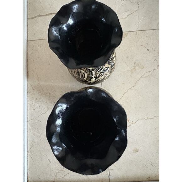 Pair of Vintage Bidiware Bud Vases, India - Perfect Christmas Party Hostess Gift - Picture 3 of 5